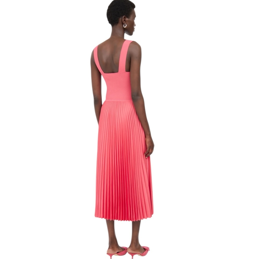 NEW Theory Square Neck Ribbed Sleeveless A Line MIDI Dress size Small Watermelon - Picture 5 of 14
